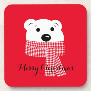 Weihnachten, Bärenmuzzle, Eisbär, rot, weiß, Getränkeuntersetzer