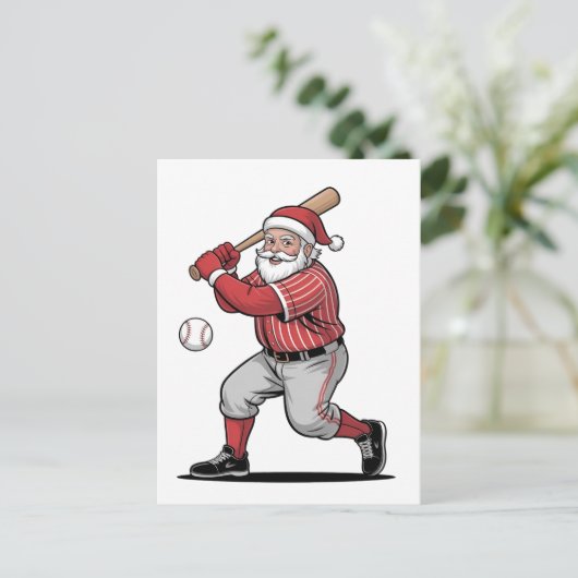 Weihnachten Baseball spielen Weihnachtsmann Sport Ankündigungspostkarte (Stehend Vorderseite)