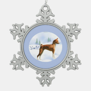 Weihnachten Basenji Schlüsselanhänger Schneeflocken Zinn-Ornament