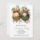 Weihnachten Baubles Red Green Gold Urlaub Einladung (Vorderseite)