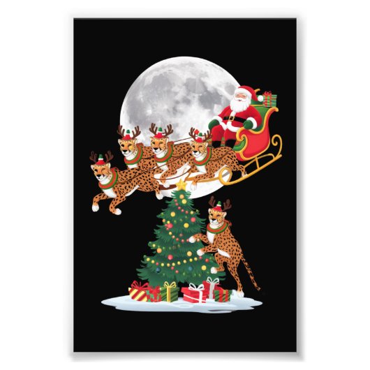 Weihnachten Baum Lights Funny Santa Riding Cheetah Fotodruck (Vorne)