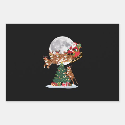 Weihnachten Baum Lights Funny Santa Riding Cheetah Geschenkpapier Set (Vorderseite)