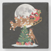 Weihnachten Baum Lights Funny Santa Riding Cheetah Steinuntersetzer (Vorderseite)