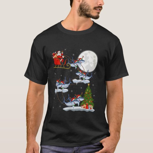 Weihnachten Baum Lights Funny Santa Riding Hai Chr T-Shirt (Vorderseite)