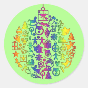 Weihnachten - Bäume - Ball mit Weihnachtsbildern 1 Runder Aufkleber