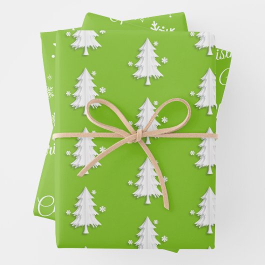 Weihnachten, Bäume, Schneeflocken Urlaub Grün Geschenkpapier Set (Beispiel)