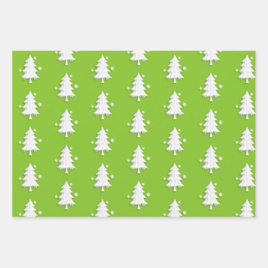 Weihnachten, Bäume, Schneeflocken Urlaub Grün Geschenkpapier Set (Vorderseite)