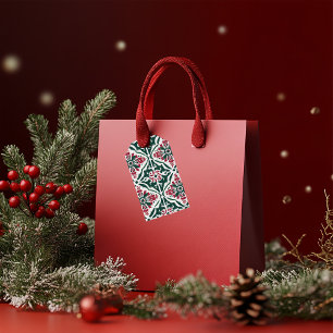 Weihnachten Baummuster rot, grün & Gold Geschenkanhänger