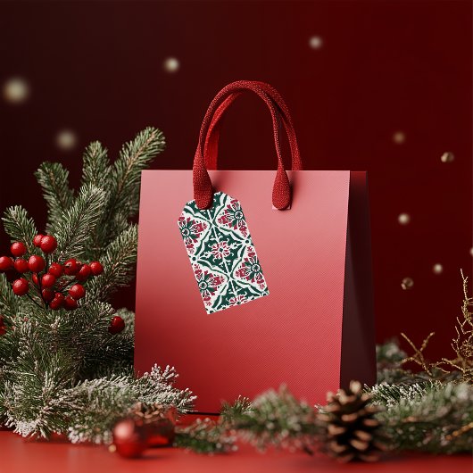 Weihnachten Baummuster rot, grün & Gold Geschenkanhänger