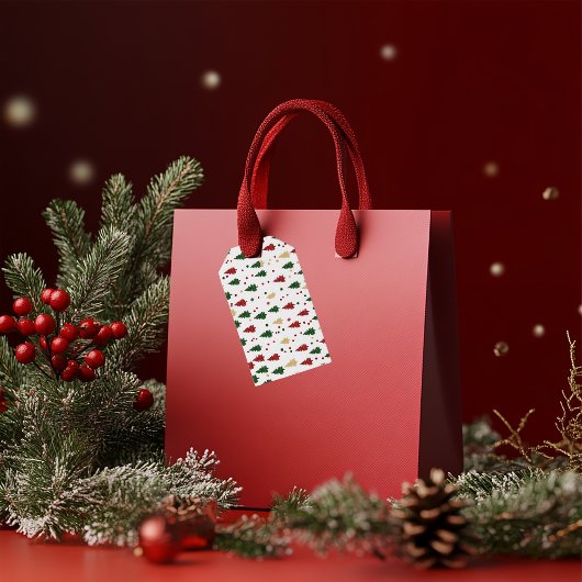 Weihnachten Baummuster rot, grün & Gold Geschenkanhänger