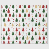 Weihnachten Baummuster rot, grün & Gold Geschenkpapier (Flach)
