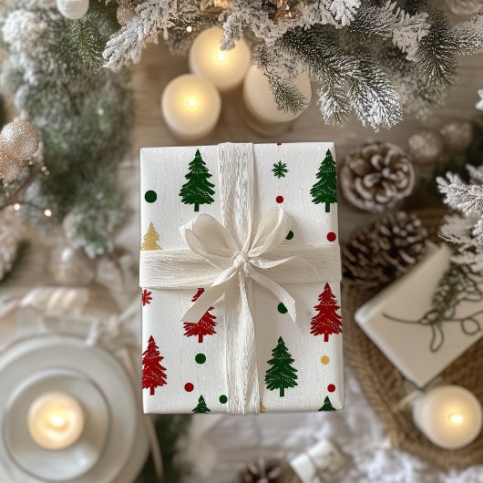 Weihnachten Baummuster rot, grün & Gold Geschenkpapier