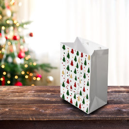 Weihnachten Baummuster rot, grün & Gold Mittlere Geschenktüte