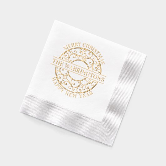 Weihnachten: Baumzweige Lacy Filigree Familienname Servietten Mit Folie (Links)