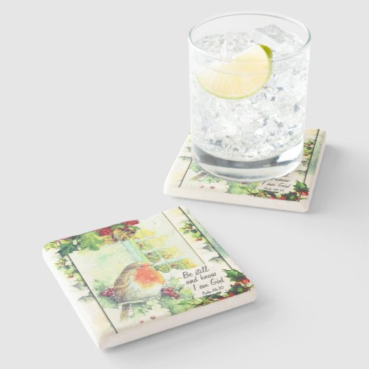 Weihnachten "Be Still and Know" Bibel Verse Steinuntersetzer (Seitenansicht)