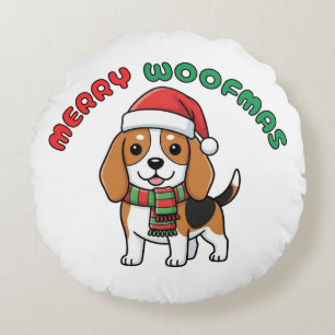 Weihnachten Beagle Rundkissen: Frohe Weihnachten Rundes Kissen
