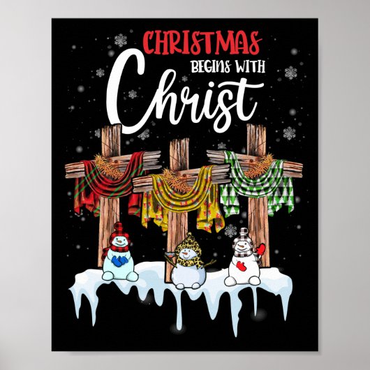 Weihnachten beginnt Christus Snowman Christliches Poster (Vorne)