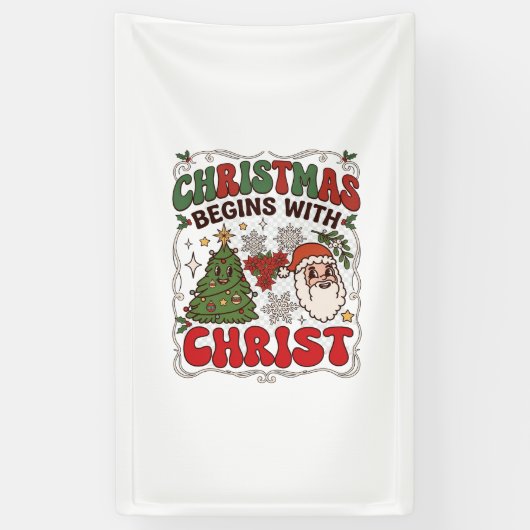 Weihnachten Beginnt Christus Weihnachtsmann Baum S Banner (Vertikal)
