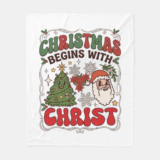 Weihnachten Beginnt Christus Weihnachtsmann Baum S Fleecedecke (Vorderseite)