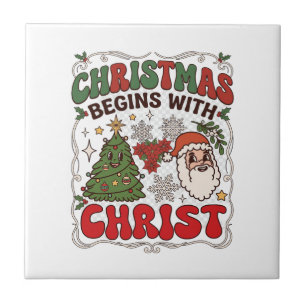 Weihnachten Beginnt Christus Weihnachtsmann Baum S Fliese