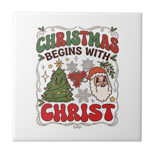 Weihnachten Beginnt Christus Weihnachtsmann Baum S Fliese (Vorderseite)