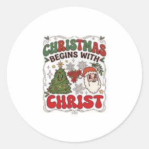 Weihnachten Beginnt Christus Weihnachtsmann Baum S Runder Aufkleber