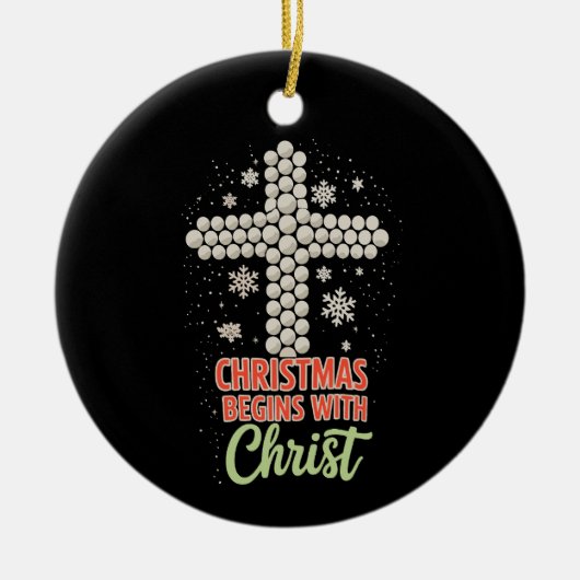 Weihnachten beginnt mit Christlichen Weihnachtsfei Keramik Ornament (Vorne)