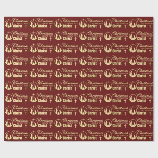 Weihnachten beginnt mit Christus auf Rot Geschenkpapier (Flach)