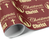 Weihnachten beginnt mit Christus auf Rot Geschenkpapier (Rolleneckpunkt)