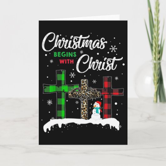 Weihnachten beginnt mit Christus Jesus Schneemann Karte (Vorderseite)