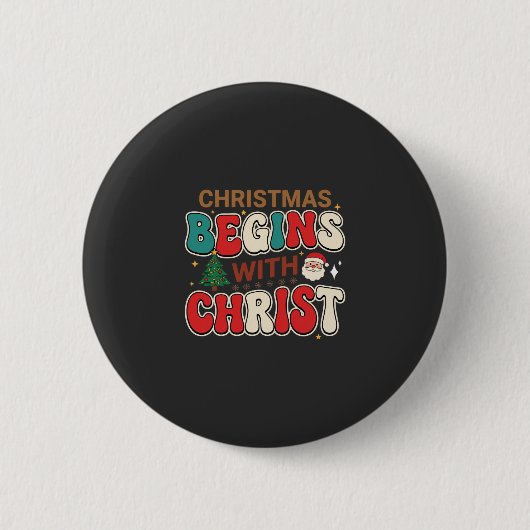 Weihnachten Beginnt Mit Christus Retro Santa Button (Vorderseite)
