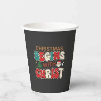 Weihnachten beginnt mit Christus Retro Santa Pappbecher