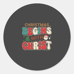 Weihnachten beginnt mit Christus Retro Santa Runder Aufkleber