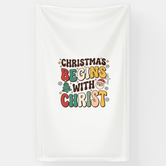 Weihnachten beginnt mit Christus Santa Baum Design Banner (Vertikal)