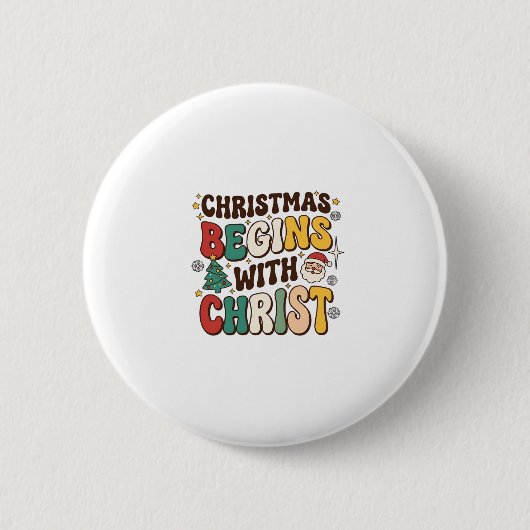 Weihnachten Beginnt Mit Christus Santa Baum Design Button (Vorderseite)