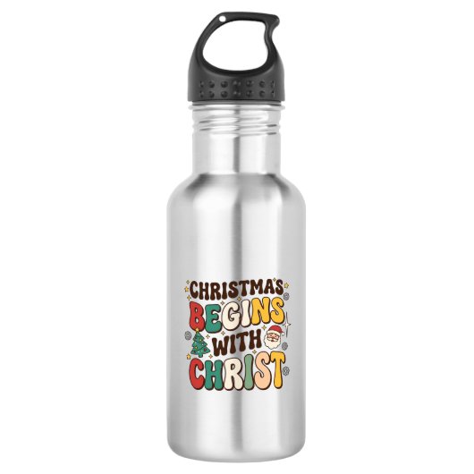 Weihnachten Beginnt Mit Christus Santa Baum Design Edelstahlflasche (Vorderseite)