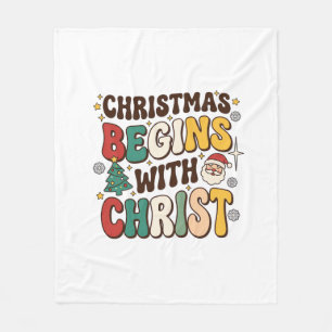 Weihnachten beginnt mit Christus Santa Baum Design Fleecedecke