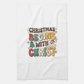 Weihnachten beginnt mit Christus Santa Baum Design Geschirrtuch (Vertikal)