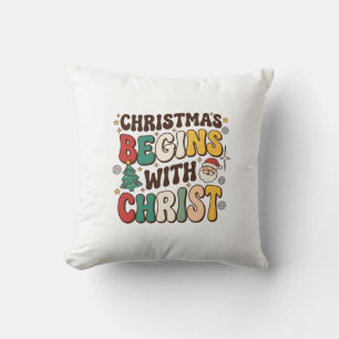 Weihnachten beginnt mit Christus Santa Baum Design Kissen