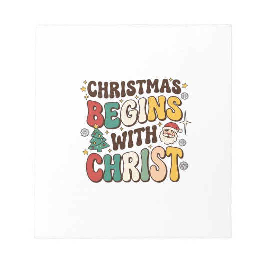 Weihnachten beginnt mit Christus Santa Baum Design Notizblock (Vorderseite)