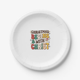 Weihnachten beginnt mit Christus Santa Baum Design Pappteller