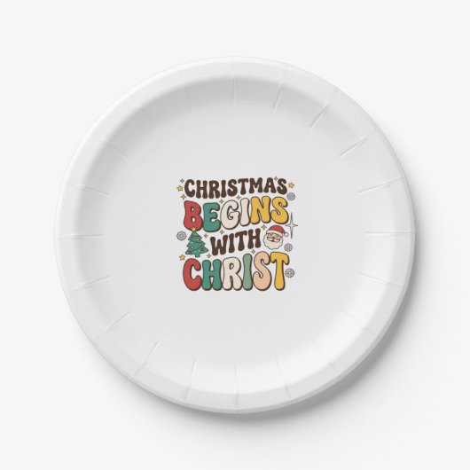 Weihnachten beginnt mit Christus Santa Baum Design Pappteller (Vorderseite)