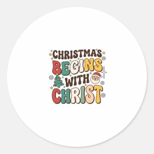 Weihnachten beginnt mit Christus Santa Baum Design Runder Aufkleber (Vorderseite)
