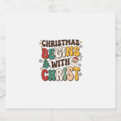 Weihnachten beginnt mit Christus Santa Baum Design Schaumweinetikett (Einzelnes Label)