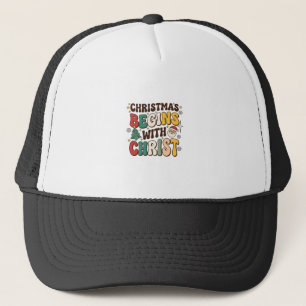 Weihnachten beginnt mit Christus Santa Baum Design Truckerkappe