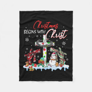 Weihnachten beginnt mit Christus Snowman Christlic Fleecedecke
