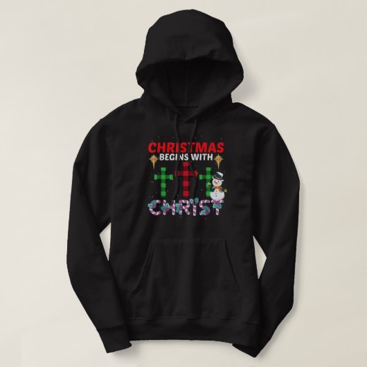 Weihnachten beginnt mit Christus Snowman Christlic Hoodie (Design vorne)