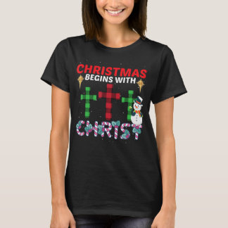 Weihnachten beginnt mit Christus Snowman Christlic T-Shirt