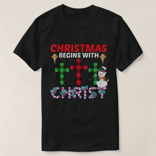 Weihnachten beginnt mit Christus Snowman Christlic T-Shirt (Design vorne)