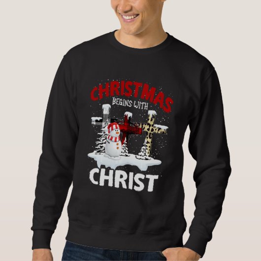 Weihnachten beginnt mit Christus Snowmans Kreuz Je Sweatshirt (Vorderseite)